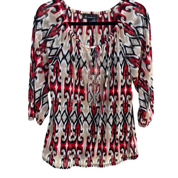 INC Womens Multicolor Print 3/4 Sleeves & Split Neck Two Piece Blouse Tank Set L - Picture 1 of 10